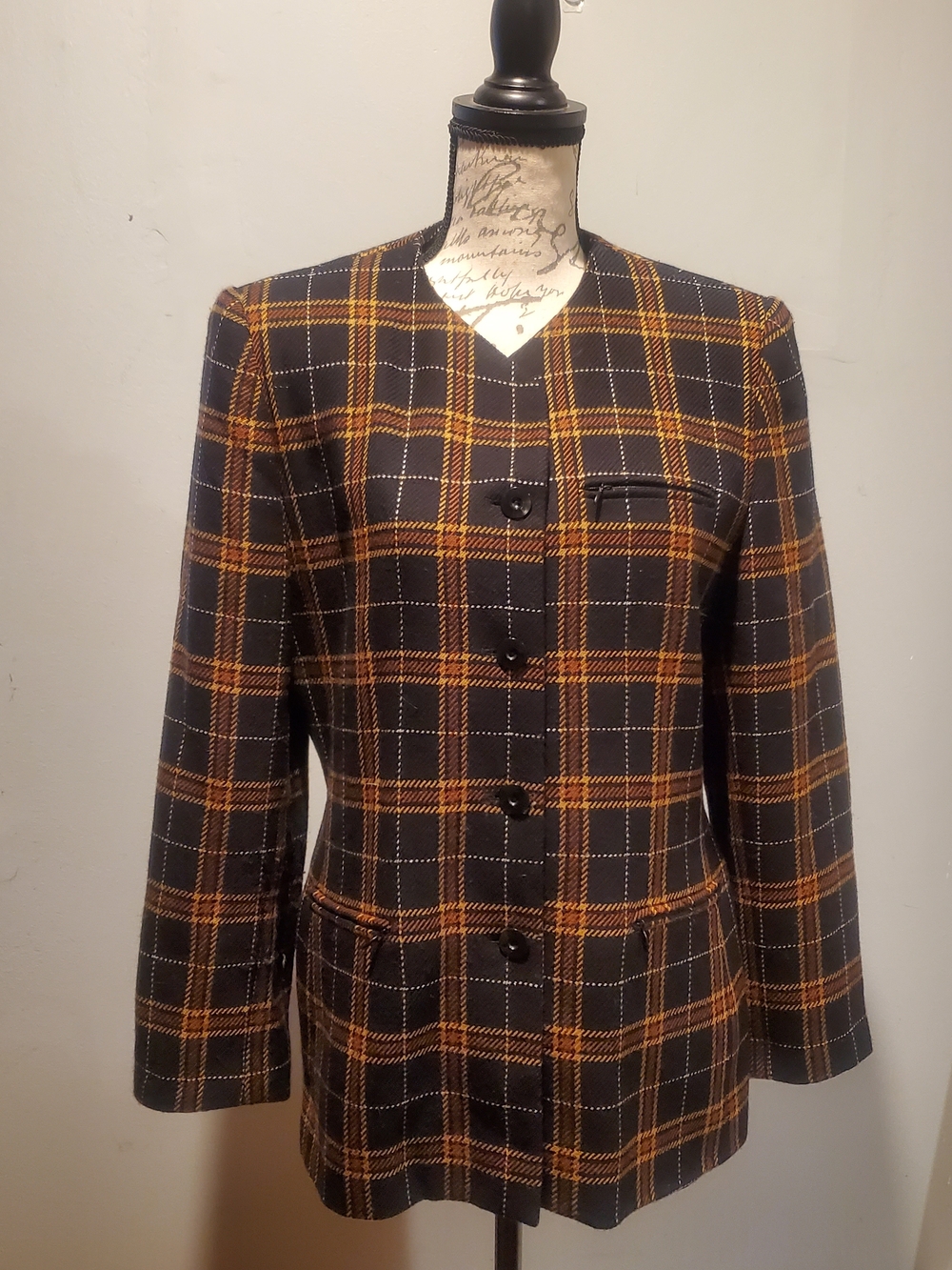 Wool Kasper & Company ASL Plaid Mustard & Black Blazer Vintage 90's "Clueless"